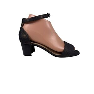 MANOLO‎ BLAHNIK 37.5 Lauratomod Metallic Denim Buckle Sandals Heels 7